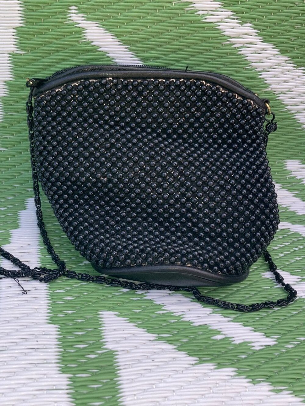 Used Vintage Black Beaded Crossbody Evening Pouch